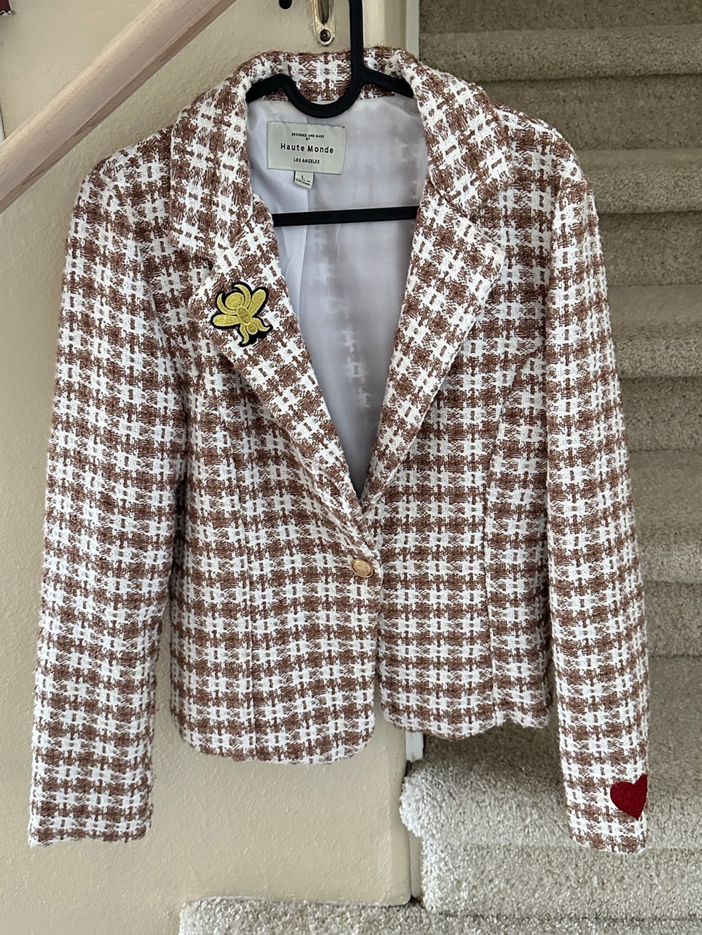 Brown & White Tweed Blazer Jacket